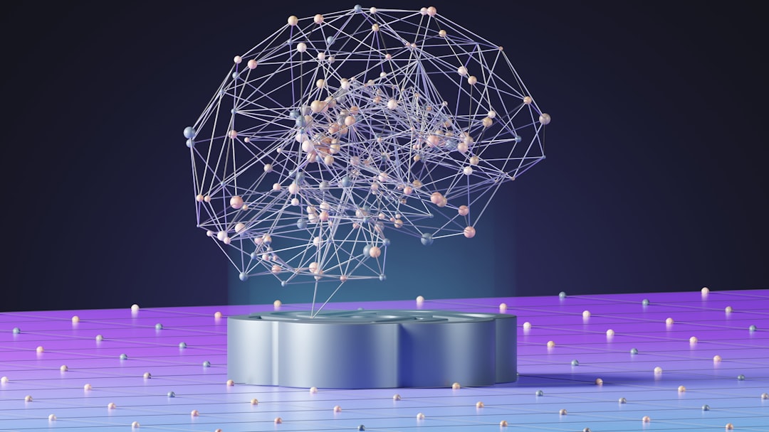 Visualização de rede neural com conexões luminosas representando processamento de inteligência artificial